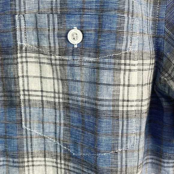 WEATHERPROOF NWT Mens Linen Blue Plaid Short Sleeve Button Down Shirt Preppy S - Picture 7 of 14